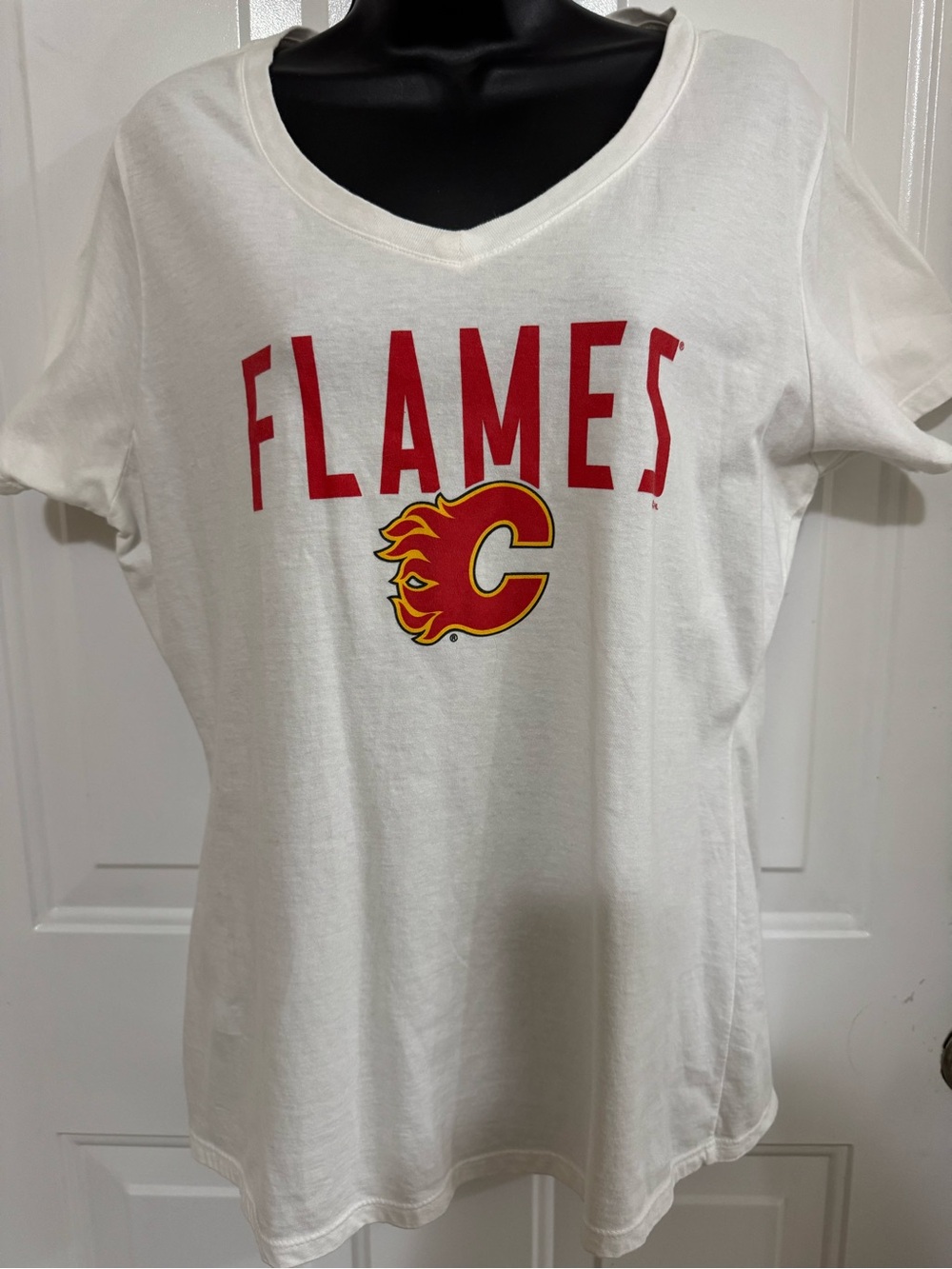 Calgary Flames White Graphic V-Neck Tee
